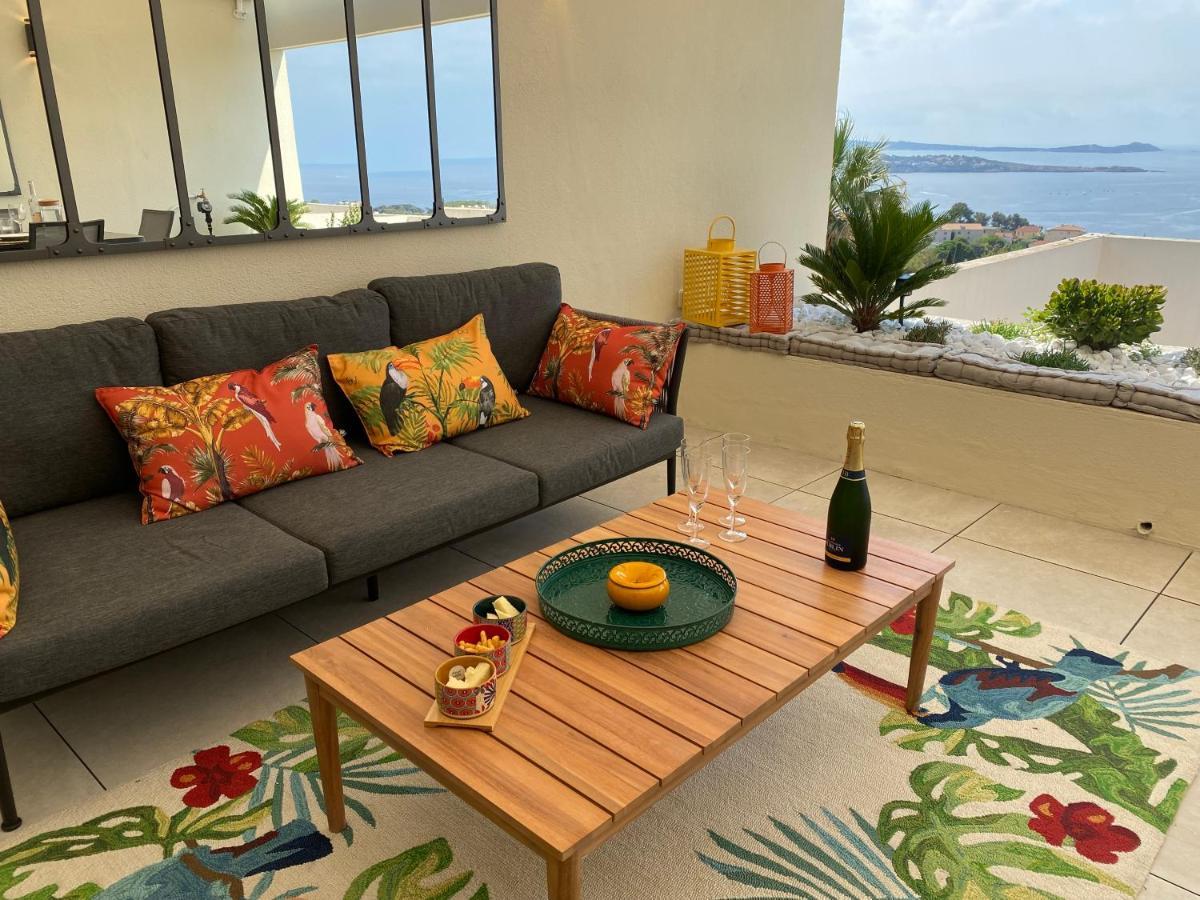 Superbe T2 44M2 - Grande Terrasse Vue Mer Panoramique Exceptionnelle Piscine - Parking Bandol Ngoại thất bức ảnh